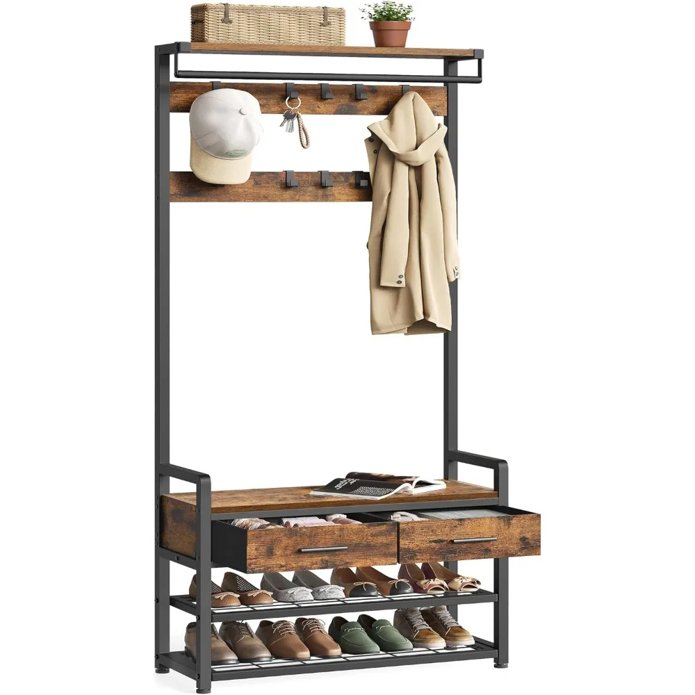 Hall Tree with Bench and Shoe Storage, Entryway Coat Rack with Shoe Bench, 2 Fabric Drawers, 10 Hooks, 11.8 x 31.7 x 71.5 Inches
Hall Tree with Bench and Shoe Storage, Entryway Coat Rack with Shoe Bench, 2 Fabric Drawers, 10 Hooks, 11.8 x 31.7 x 71.5 Inches