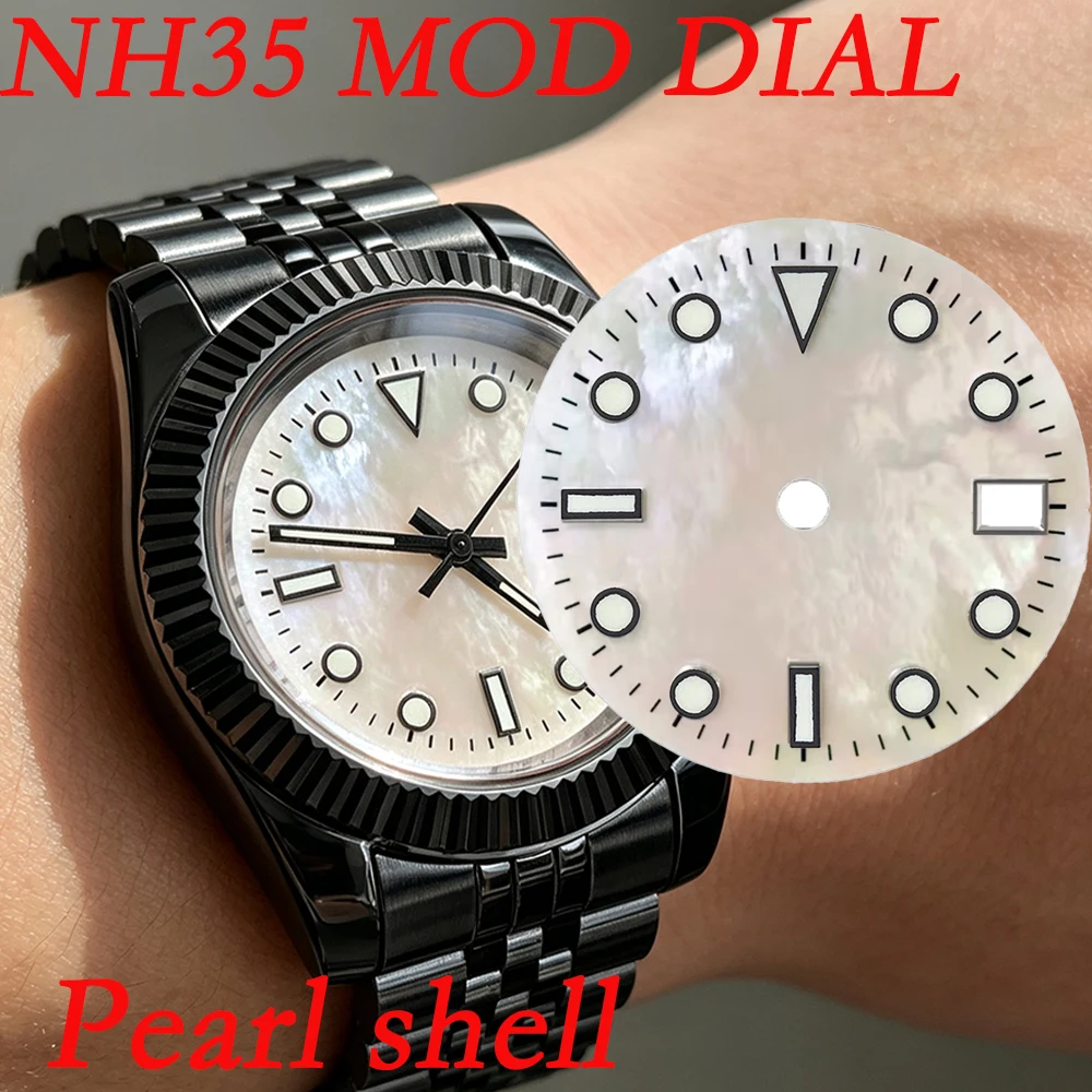 Mother Pearl Natural Shell NH35 watch Dial 28.5mm Texture Exquisite Dial Watch Replacement Parts Compatible with NH35 Movement
Mother Pearl Natural Shell NH35 watch Dial 28.5mm Texture Exquisite Dial Watch Replacement Parts Compatible with NH35 Movement