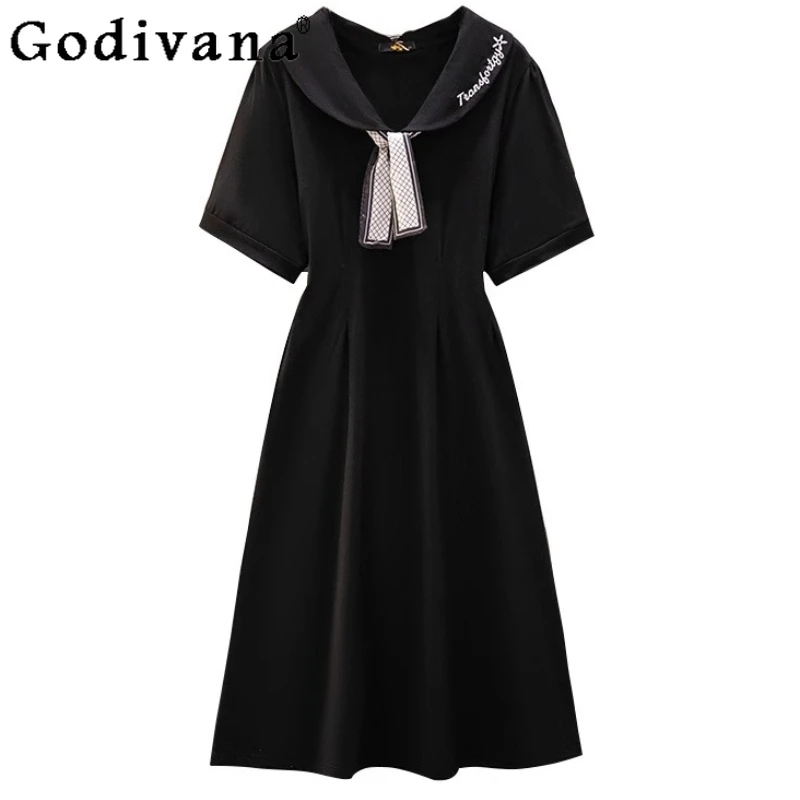 Large Size Women Summer New Fashion Long Black Short Sleeve Dress Sweet Peter Pan Collar Age-reducing Bow Tie High Waist Dresses
Large Size Women Summer New Fashion Long Black Short Sleeve Dress Sweet Peter Pan Collar Age-reducing Bow Tie High Waist Dresses