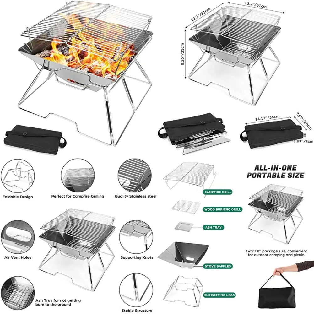 Portable Folding Stainless Steel Camping Grill for Outdoor BBQ, Campfire Cooking, Picnics, and Backpacking - Durable 304 Stainle
Portable Folding Stainless Steel Camping Grill for Outdoor BBQ, Campfire Cooking, Picnics, and Backpacking - Durable 304 Stainle