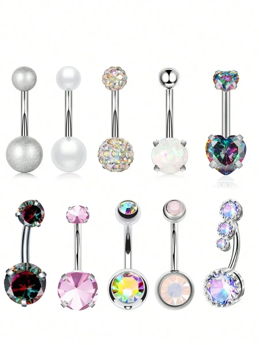 10pcs Mixed Design Stainless Steel Belly Rings With Colorful CZ Crystals For Women Navel Piercing Body Jewelry
10pcs Mixed Design Stainless Steel Belly Rings With Colorful CZ Crystals For Women Navel Piercing Body Jewelry