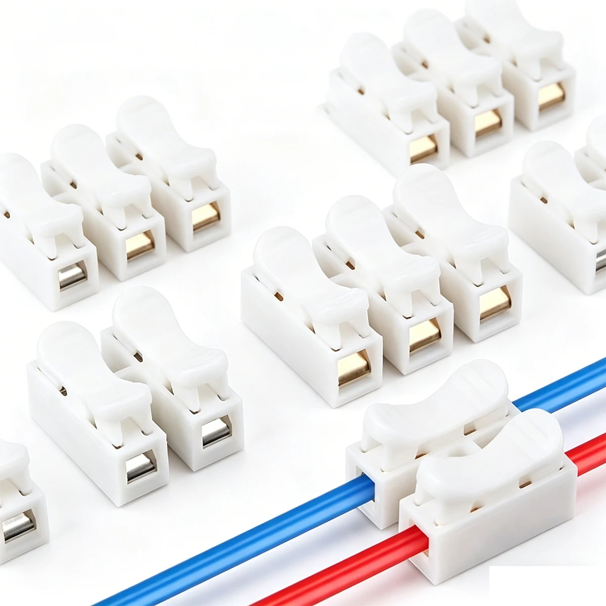 100pcs 1/2/3 Pin Quick Connect Wire Connectors Brass Manganese Steel Spring Clamp Screwless Terminal Block Electronics Wiring
100pcs 1/2/3 Pin Quick Connect Wire Connectors Brass Manganese Steel Spring Clamp Screwless Terminal Block Electronics Wiring