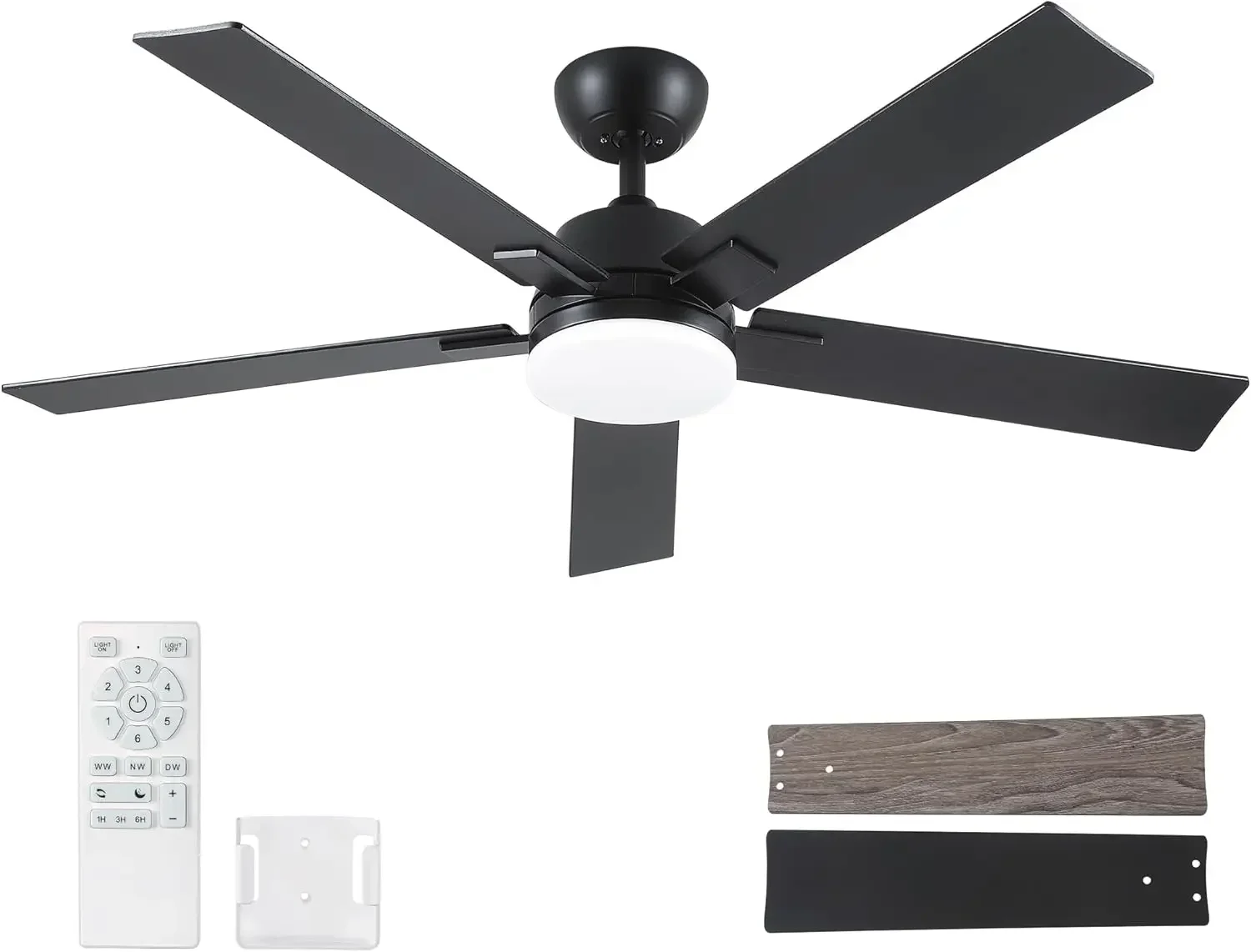 52 Inch Ceiling Fans with Lights and Remote, Black Ceiling Fan with 5 Blades, 6 Speed Reversible DC Motor, 3CCT Dimmable LED, Mo
52 Inch Ceiling Fans with Lights and Remote, Black Ceiling Fan with 5 Blades, 6 Speed Reversible DC Motor, 3CCT Dimmable LED, Mo