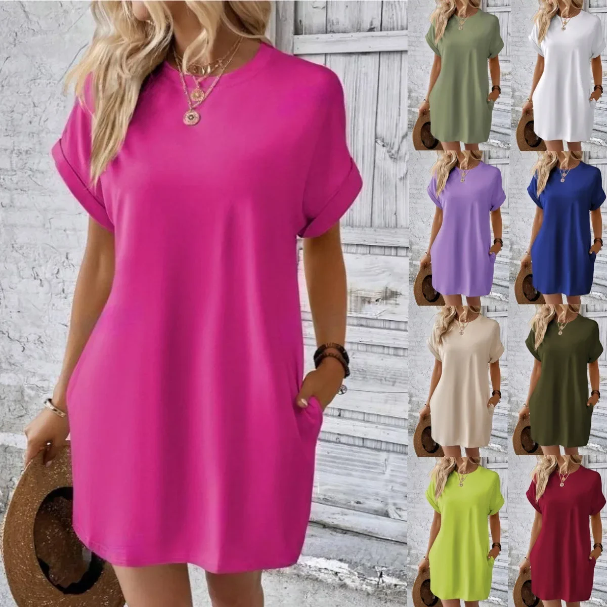 Women Mini Dress New Casual Solid Color O Neck Batwing Sleeve Pocket Dress Fashion Summer
Women Mini Dress New Casual Solid Color O Neck Batwing Sleeve Pocket Dress Fashion Summer