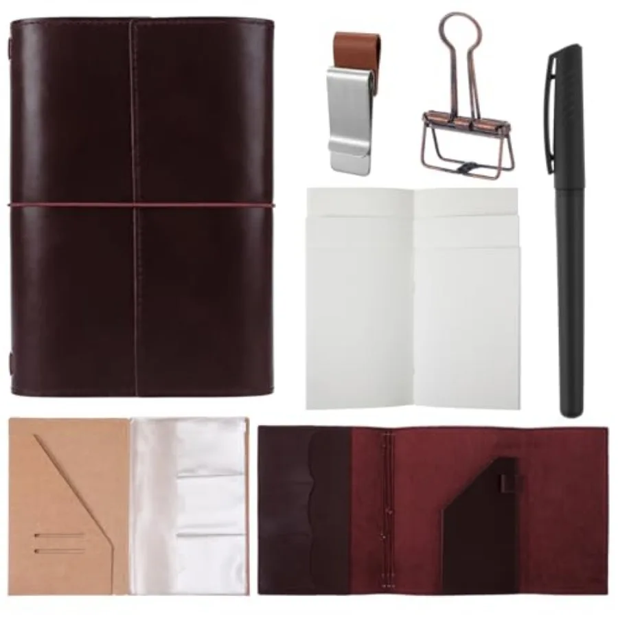 Eaasty Genuine Refillable Leather Notebook Set A5 Red Brown Travel Diary Journal with Pen Holder, Card Slots, 3 Refills, PVC Po
Eaasty Genuine Refillable Leather Notebook Set A5 Red Brown Travel Diary Journal with Pen Holder, Card Slots, 3 Refills, PVC Po