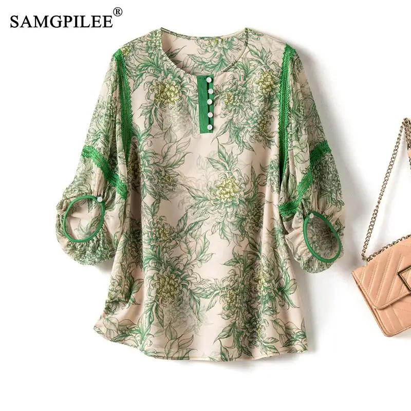 Summer Green Floral Fashion Woman Blouse 2023 New Lantern Three Quarter Sleeve Chiffon Thin Sweet Fashion Tops Women 4XL
Summer Green Floral Fashion Woman Blouse 2023 New Lantern Three Quarter Sleeve Chiffon Thin Sweet Fashion Tops Women 4XL