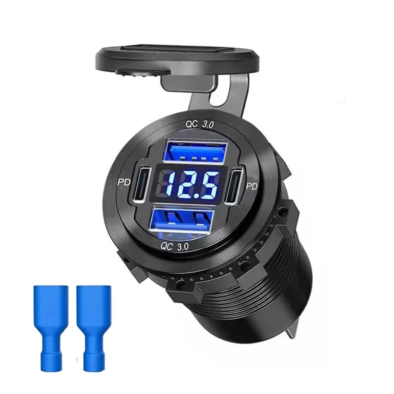 Автомобильное зарядное устройство USB 12 В, двойная алюминиевая водонепроницаемая розетка PD и QC с вольтметром для морской лодки, мотоцикла, автофургона
Автомобильное зарядное устройство USB 12 В, двойная алюминиевая водонепроницаемая розетка PD и QC с вольтметром для морской лодки, мотоцикла, автофургона