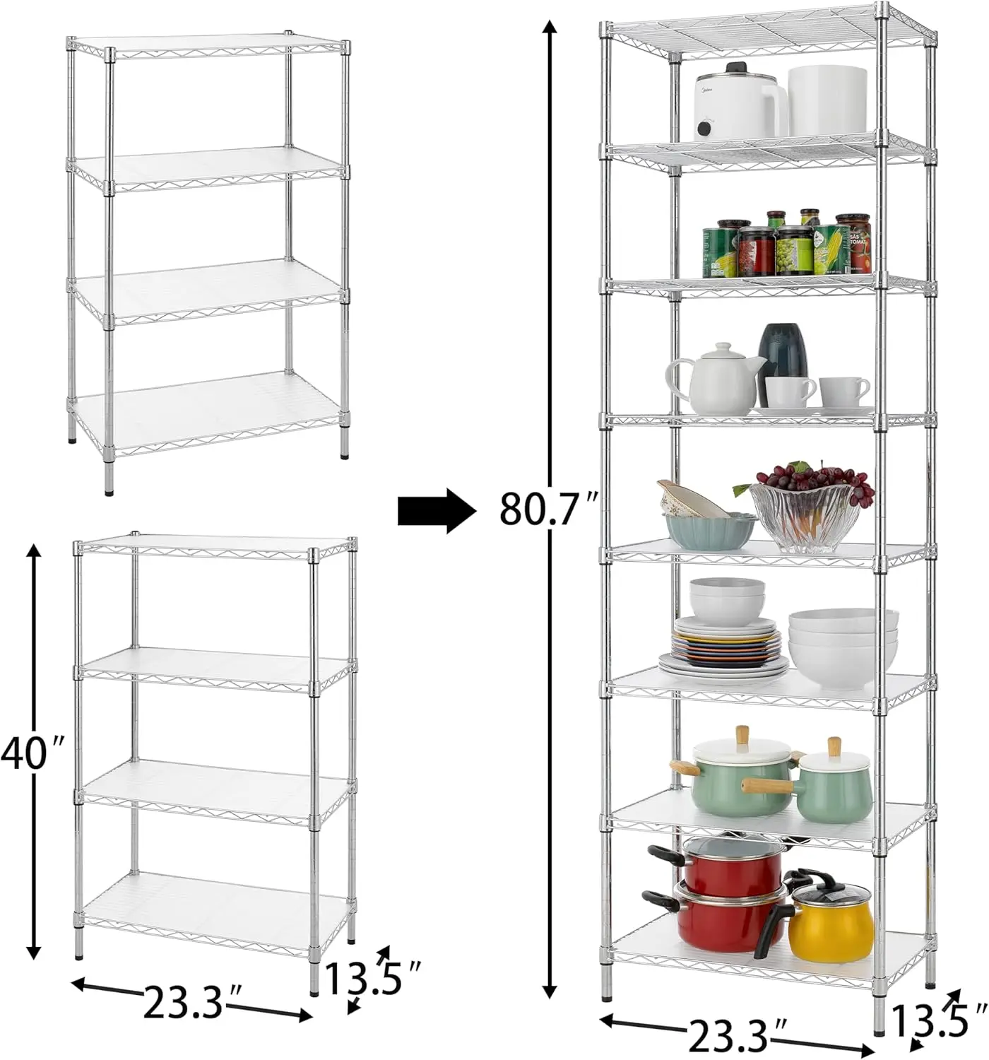 8-Tier Wire Shelving Unit Adjustable Steel Wire Rack Shelving, 80.7 Inches Height 8 Shelves Metal Storage Rack,New Popularity
8-Tier Wire Shelving Unit Adjustable Steel Wire Rack Shelving, 80.7 Inches Height 8 Shelves Metal Storage Rack,New Popularity