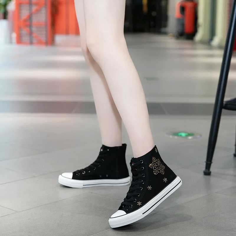 Spring new short rhinestone zipper lace-up canvas shoes flat inner heightening casual daily large size mid-length women's shoes
Spring new short rhinestone zipper lace-up canvas shoes flat inner heightening casual daily large size mid-length women's shoes