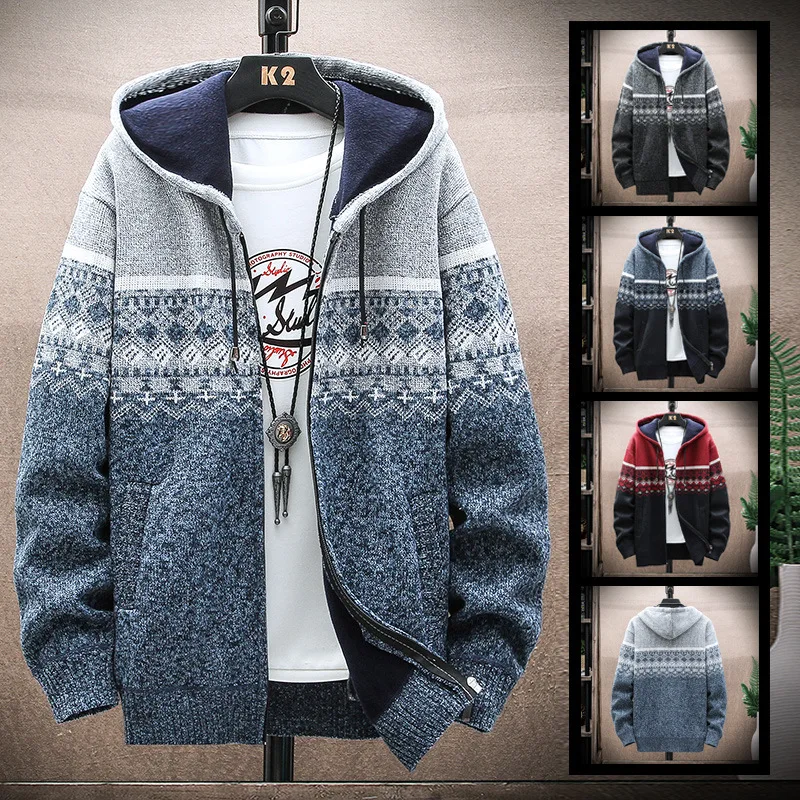 Hooded Zipper Cardigan Men Print Sweaters Long Sleeve Loose Pockets Casual Outerwear Autumn Spliced Fleece Slight Strech
Hooded Zipper Cardigan Men Print Sweaters Long Sleeve Loose Pockets Casual Outerwear Autumn Spliced Fleece Slight Strech