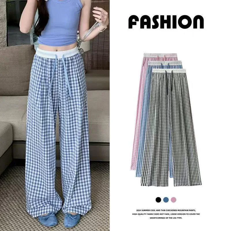 Women Wide leg Plaid Pants Summer Elastic Waist Stright Long Loose Pants Casual Female Soft Pants Basic Long Trousers
Women Wide leg Plaid Pants Summer Elastic Waist Stright Long Loose Pants Casual Female Soft Pants Basic Long Trousers