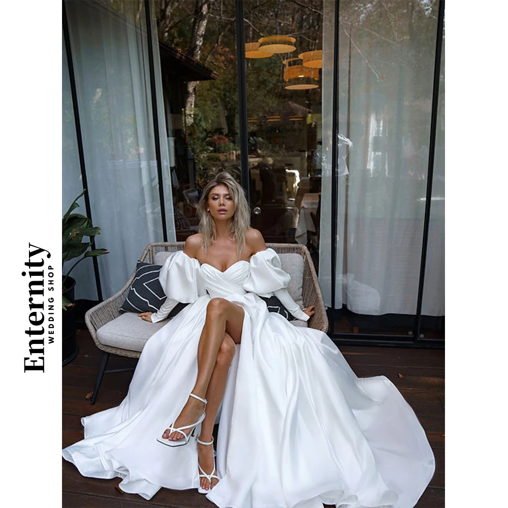 Classic A Line Wedding Dresses Elegant Sweetheart Womens Dresses Detachable Puff Sleeves Satin Bride Dresses Vestidos Para Mujer
Classic A Line Wedding Dresses Elegant Sweetheart Womens Dresses Detachable Puff Sleeves Satin Bride Dresses Vestidos Para Mujer