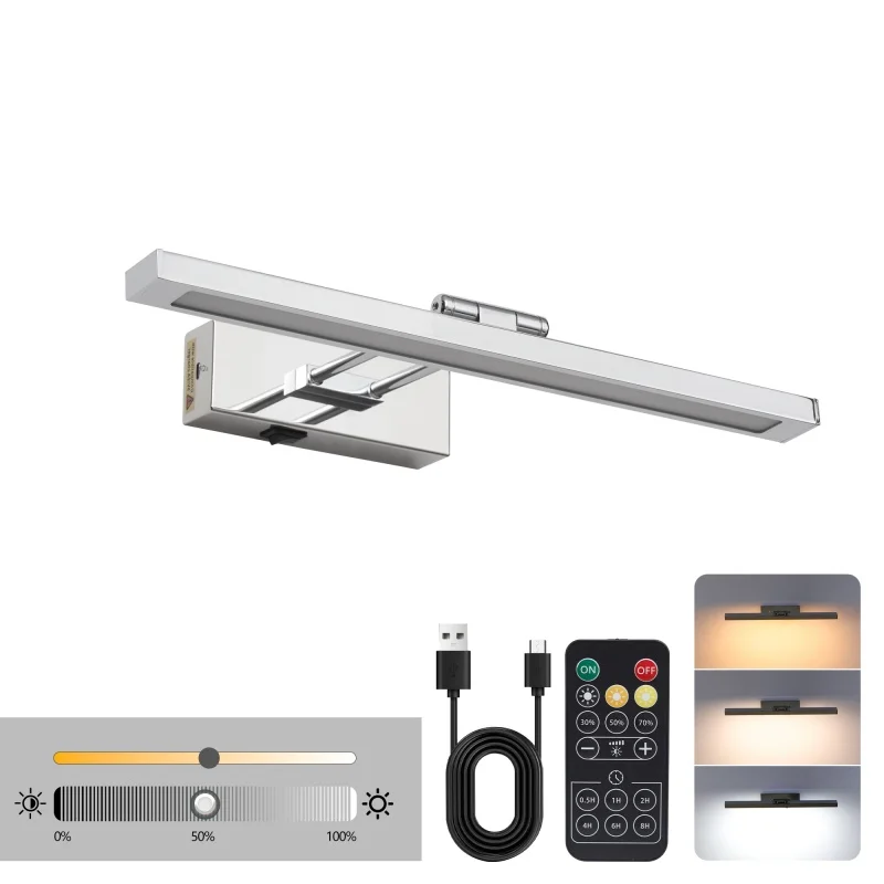 LED Picture Light for Wall, Silver Rechargeable Art Lamp with Remote Control, 3 Color Modes & Dimmable Brightness, 180° Rotatable Head, Timer Function, Modern Metal Lighting for Home Decor, Display
LED Picture Light for Wall, Silver Rechargeable Art Lamp with Remote Control, 3 Color Modes & Dimmable Brightness, 180° Rotatable Head, Timer Function, Modern Metal Lighting for Home Decor, Display