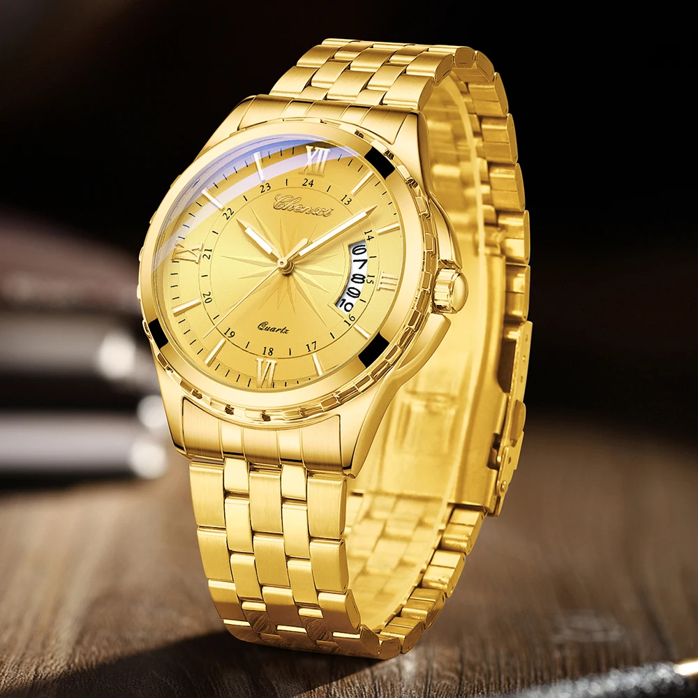 CHENXI Luxury Gold Watch High Quality Stainless Steel Elegant Men's Quartz Watches Luminous Waterproof Date Wristwatches For Man
CHENXI Luxury Gold Watch High Quality Stainless Steel Elegant Men's Quartz Watches Luminous Waterproof Date Wristwatches For Man
