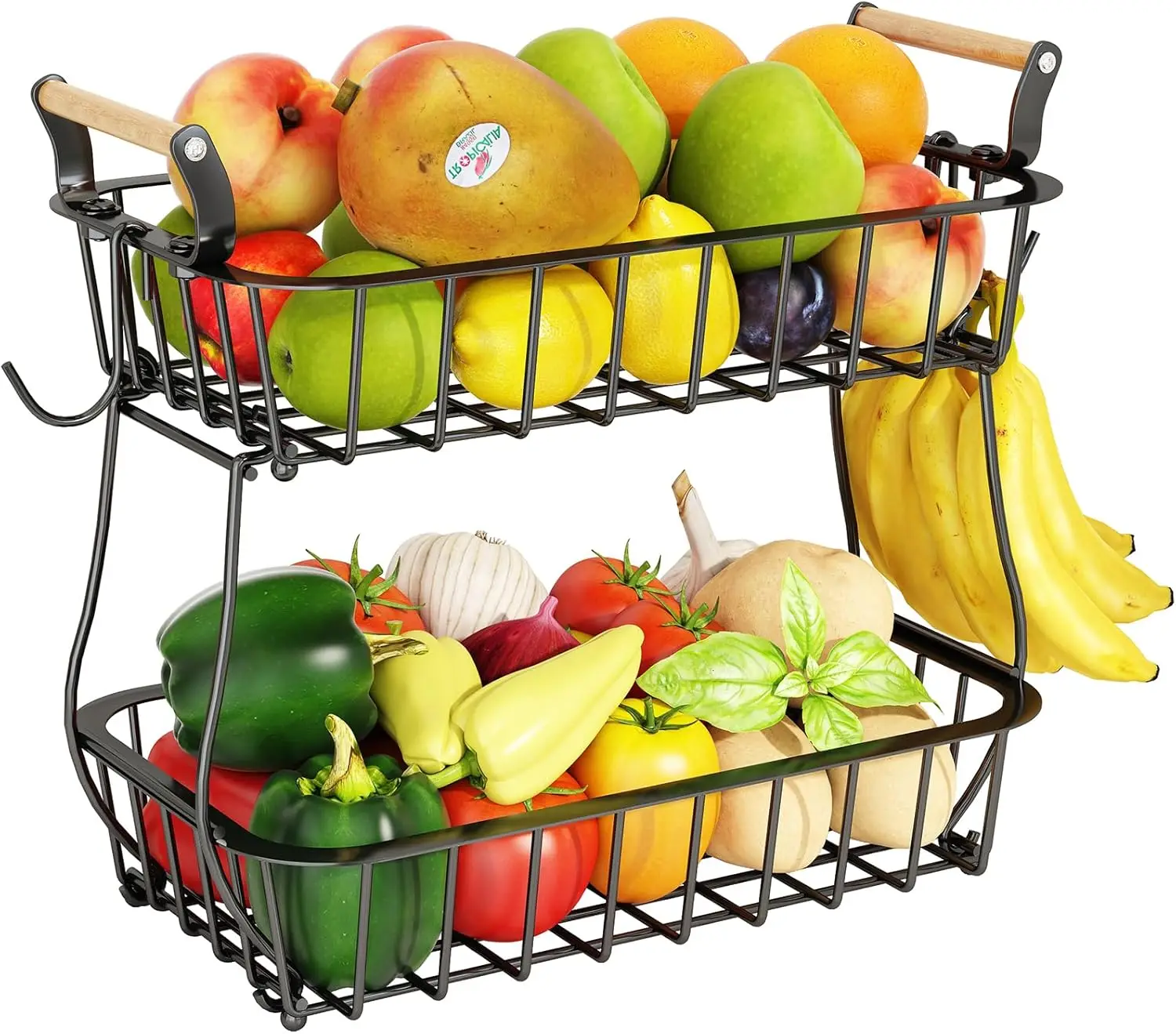 2-Tier Metal Wire Fruit Basket with Banana Hangers, Kitchen Countertop Organizer for Fruits Vegetables Snacks
2-Tier Metal Wire Fruit Basket with Banana Hangers, Kitchen Countertop Organizer for Fruits Vegetables Snacks