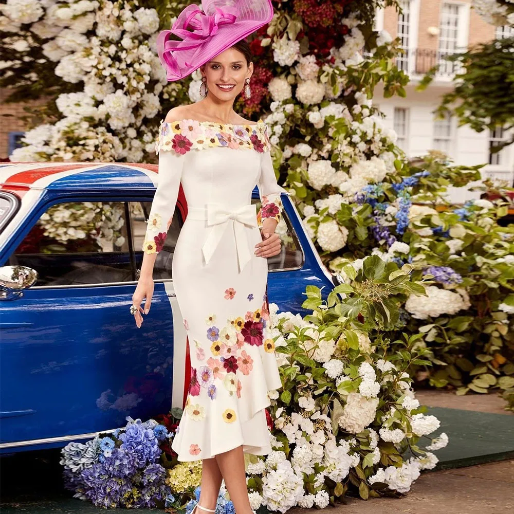 Elegant Mother of the Bride Dress for Weddings Boat Neck Flower Appliques Wedding Guest Gowns Tea Length Party Dresses
Elegant Mother of the Bride Dress for Weddings Boat Neck Flower Appliques Wedding Guest Gowns Tea Length Party Dresses