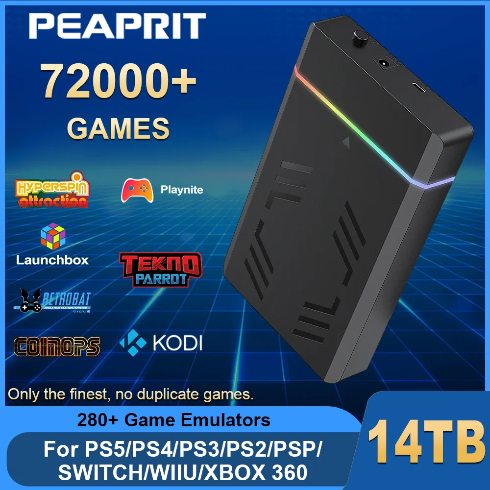 NEW PEAPRIT 14TB Gaming HDD with Hyperspin Launchbox Retrobat Playnite 72K+ Retro Video Games Console for PS5/PS4/PS3/SWITCH/WII
NEW PEAPRIT 14TB Gaming HDD with Hyperspin Launchbox Retrobat Playnite 72K+ Retro Video Games Console for PS5/PS4/PS3/SWITCH/WII