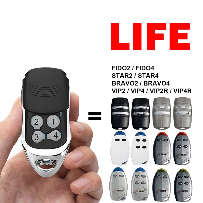 LIFE FIDO2 FIDO4 BRAVO2 BRAVO4 STAR2 STAR4 VIP2 VIP4 VIP2R VIP4R Пульт дистанционного управления для открывания гаражных ворот 433,92 МГц Передатчик для ворот
LIFE FIDO2 FIDO4 BRAVO2 BRAVO4 STAR2 STAR4 VIP2 VIP4 VIP2R VIP4R Пульт дистанционного управления для открывания гаражных ворот 433,92 МГц Передатчик для ворот