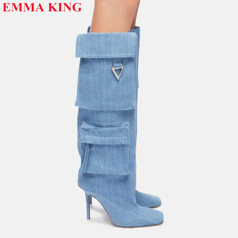 Women's Denim Pocket Knee High Boots Fashion Stiletto High Heels Square Toe Long Boots Designer Party Shoes Woman Large Size 43
Women's Denim Pocket Knee High Boots Fashion Stiletto High Heels Square Toe Long Boots Designer Party Shoes Woman Large Size 43