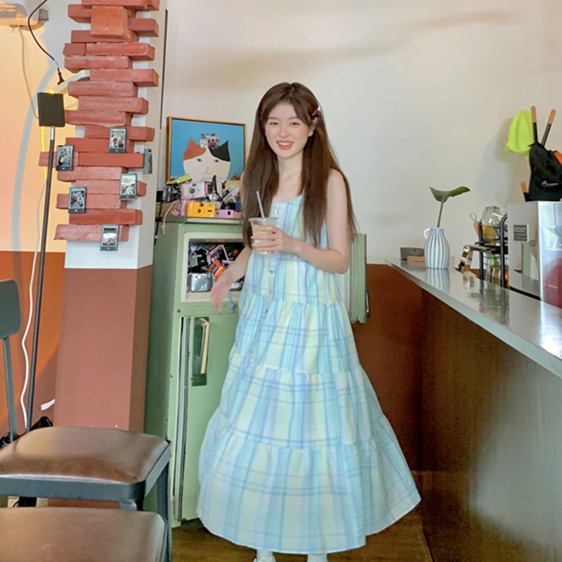 Sweet Hot Girl Casual V-neck Plaid Dress for Women's Summer Loose Knee-length Strap A-line Dress Fashion Female Clothes
Sweet Hot Girl Casual V-neck Plaid Dress for Women's Summer Loose Knee-length Strap A-line Dress Fashion Female Clothes