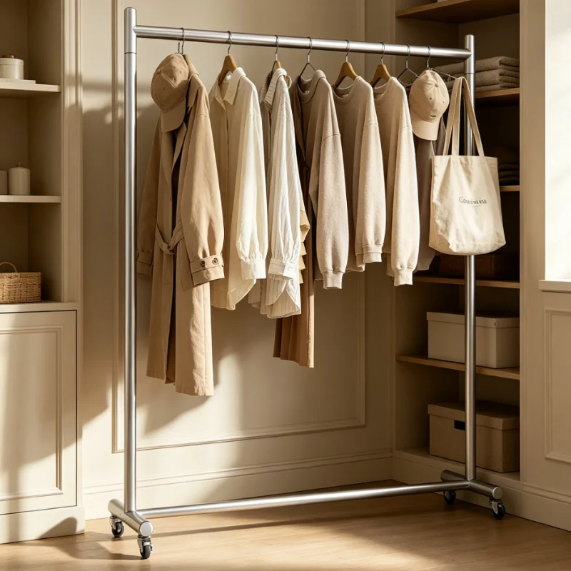 Scandinavian Clothes Hanger Rack With Wheels For Small Space Bedroom Closet Lightweight Stable Frame Space Saving Home Storage
Scandinavian Clothes Hanger Rack With Wheels For Small Space Bedroom Closet Lightweight Stable Frame Space Saving Home Storage