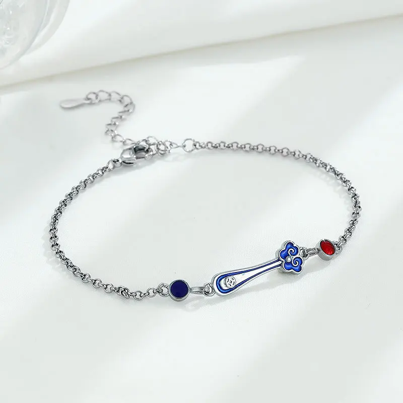 Retro Ruyi silver 925 charm bracelet for women Chinese Style blue-red Enamel Crafts Fashion bangles chains Banquet Jewelry
Retro Ruyi silver 925 charm bracelet for women Chinese Style blue-red Enamel Crafts Fashion bangles chains Banquet Jewelry