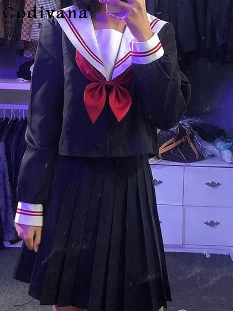 Sweet Japanese JK Uniform Sailor Collar Long Sleeve Top Spring Autumn Girl High Waist Age-reducing Short Pleated Skirt Sets
Sweet Japanese JK Uniform Sailor Collar Long Sleeve Top Spring Autumn Girl High Waist Age-reducing Short Pleated Skirt Sets