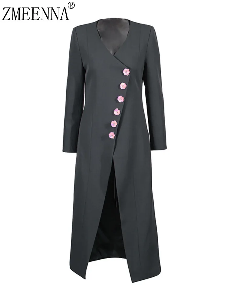 ZMEENNA Women's Long Coat Elegant V-Neck Unique Pink Floral Buttons Asymmetric Single-Breasted Design Fitted Jacket ZM3978
ZMEENNA Women's Long Coat Elegant V-Neck Unique Pink Floral Buttons Asymmetric Single-Breasted Design Fitted Jacket ZM3978