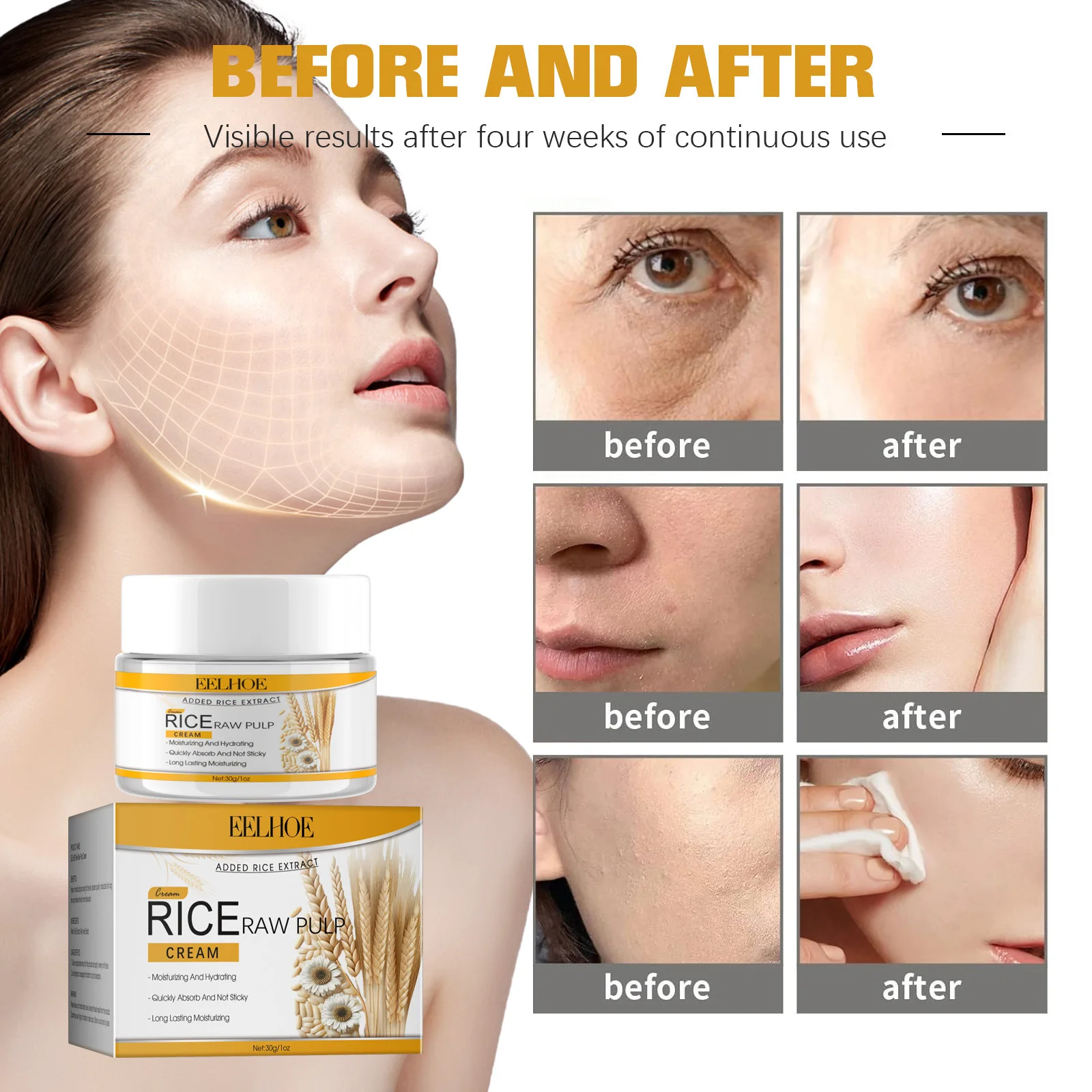 Rice Puree Series Reduces Wrinkles Softens The Skin Enhances Skin Texture Moisturizes Nourishes The Skin Cleanses Face
Rice Puree Series Reduces Wrinkles Softens The Skin Enhances Skin Texture Moisturizes Nourishes The Skin Cleanses Face