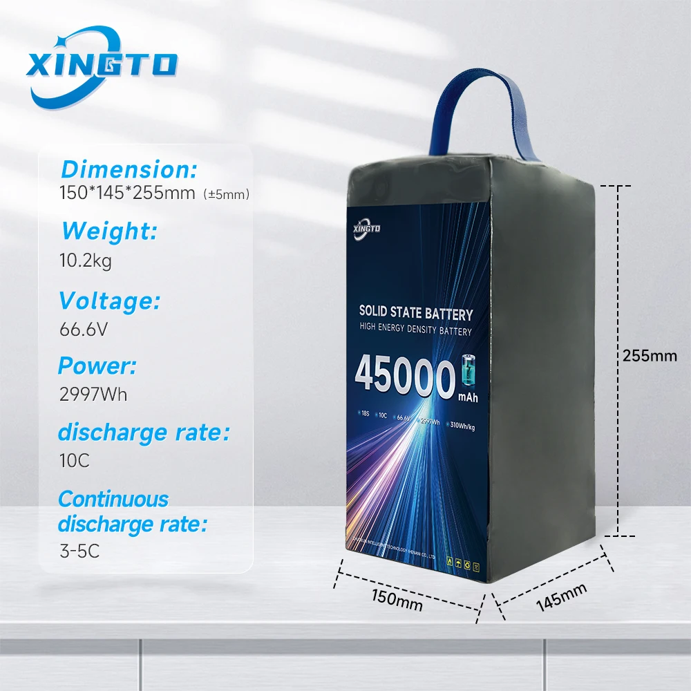 Производитель аккумуляторов Xingto Твердотельный литиевый аккумулятор 18s 45000 мАч 66,6 В 10c для дронов и БПЛА
Производитель аккумуляторов Xingto Твердотельный литиевый аккумулятор 18s 45000 мАч 66,6 В 10c для дронов и БПЛА