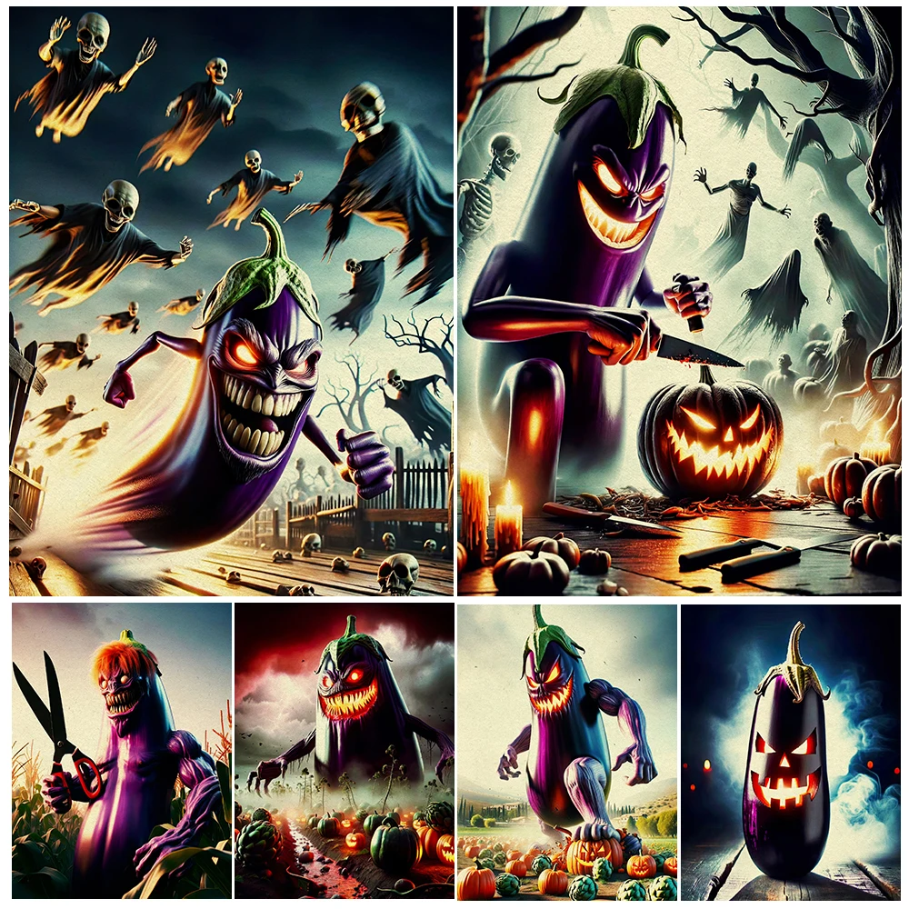 Eggplant Monster And Scary Pumpkin Lantern Vintage Wall Art Canvas Painting Funny Vegetable Witch Art Poster Print Home Decor
Eggplant Monster And Scary Pumpkin Lantern Vintage Wall Art Canvas Painting Funny Vegetable Witch Art Poster Print Home Decor