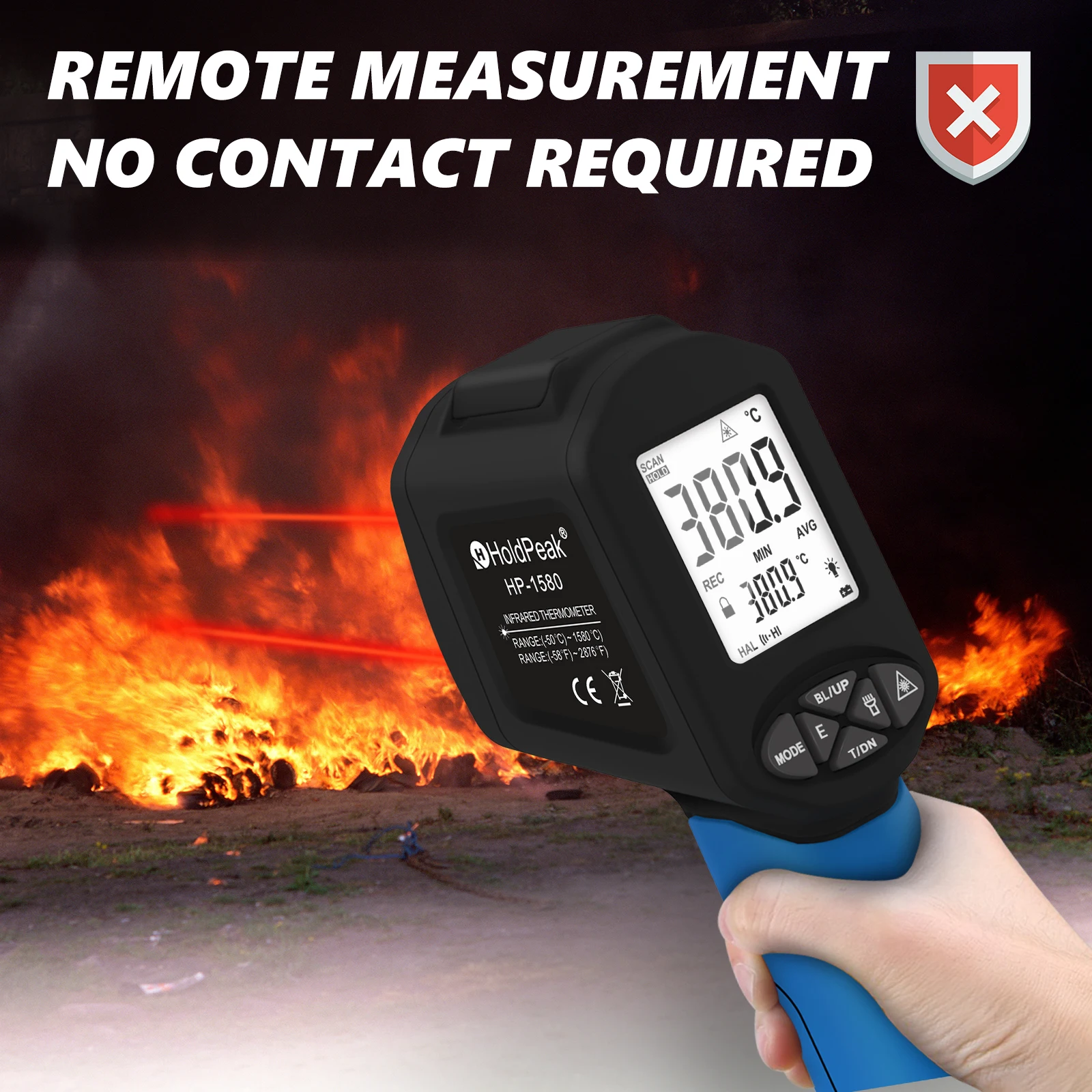 HoldPeak HP-1580 IR Therm 30:1 -50~1580℃ Non-Contact Laser Temp Gun Adj Emissivity HVAC Industrial Cooking Oven Thermometer
HoldPeak HP-1580 IR Therm 30:1 -50~1580℃ Non-Contact Laser Temp Gun Adj Emissivity HVAC Industrial Cooking Oven Thermometer