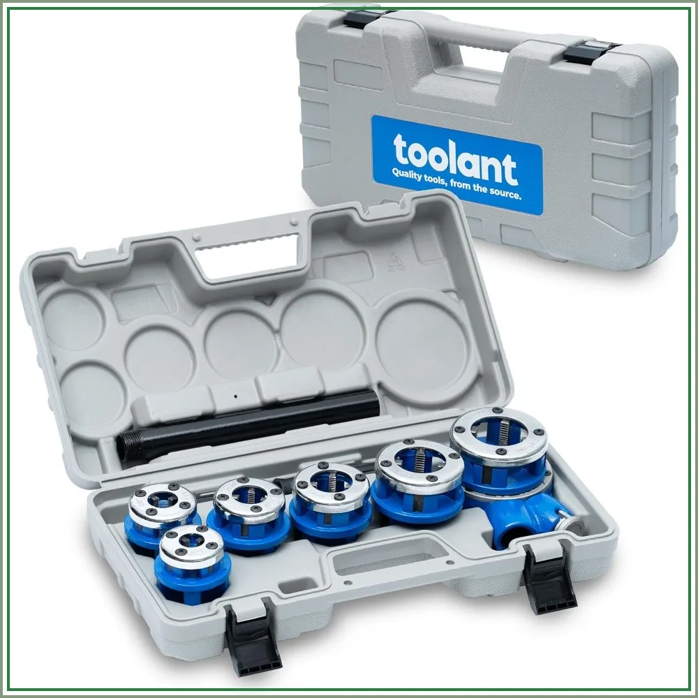 Manual Ratcheting Pipe Threader Kit, NPT 1/4" - 1-1/4", Portable Pipe Threading Tool Set with 6 Dies, Storage Case
Manual Ratcheting Pipe Threader Kit, NPT 1/4" - 1-1/4", Portable Pipe Threading Tool Set with 6 Dies, Storage Case