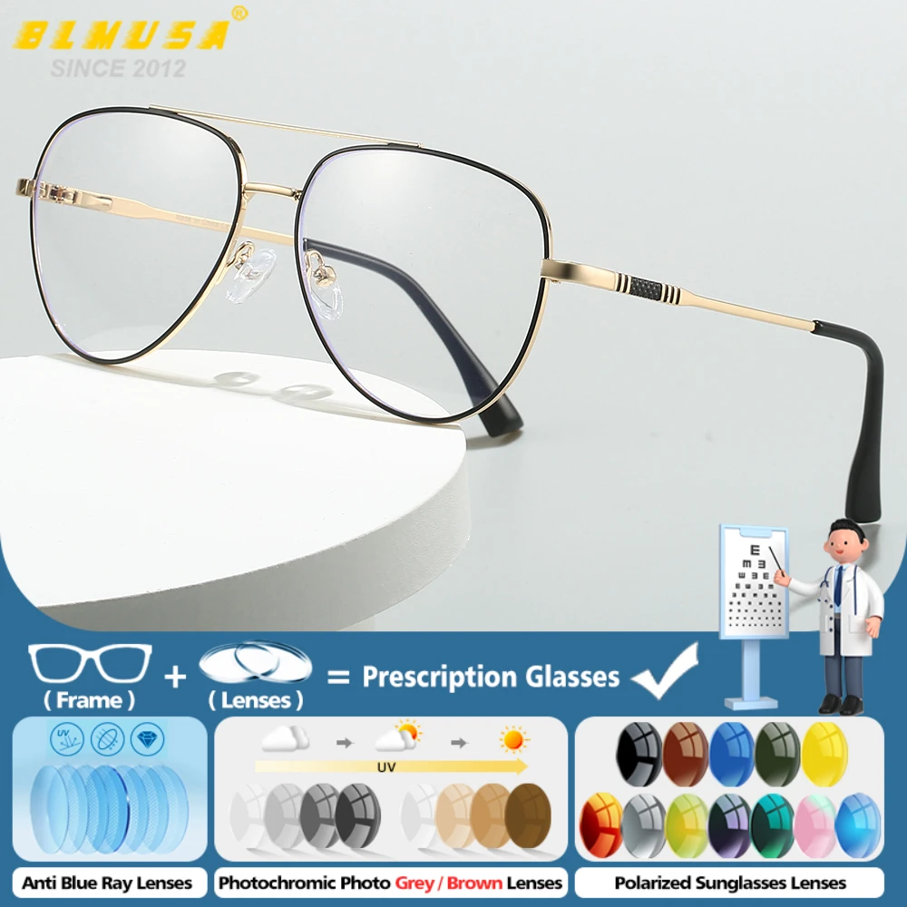BLMUSA Men Aviator Photochromic Progressive Prescription Glasses Optical Lenses UV Protection Outdoor Durable Driving Sunglasses
BLMUSA Men Aviator Photochromic Progressive Prescription Glasses Optical Lenses UV Protection Outdoor Durable Driving Sunglasses