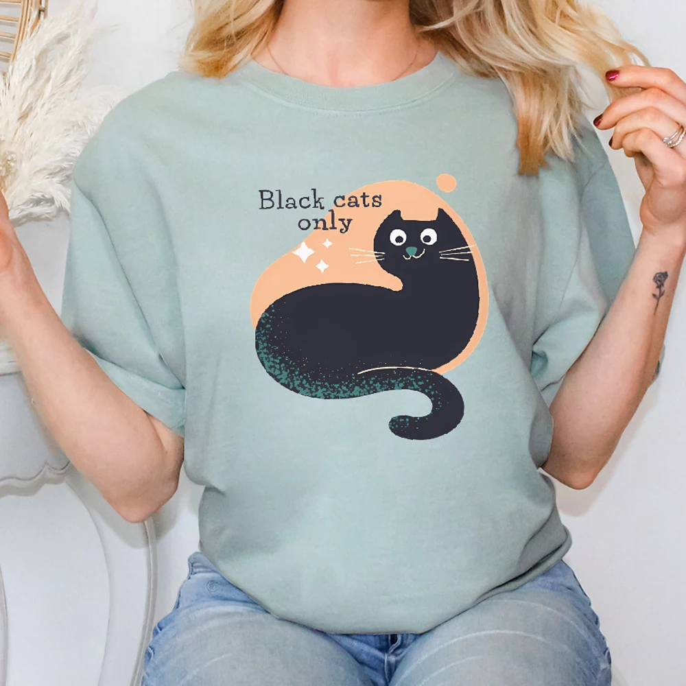 Y2K Cotton Casual Women‘s T-Shirt Short Sleeve Round Neck Fitted Colorful Cute Cartoon Black Cat Halloween Black Cats Only
Y2K Cotton Casual Women‘s T-Shirt Short Sleeve Round Neck Fitted Colorful Cute Cartoon Black Cat Halloween Black Cats Only