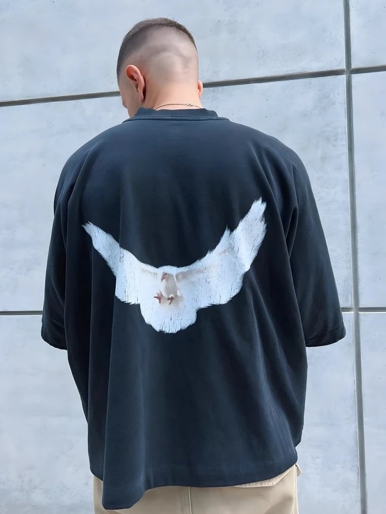 Kanye West American High Street Loose Fit Short Sleeve T-Shirt Heavyweight Washed Peace Men's Casual Summer Cotton Tee
Kanye West American High Street Loose Fit Short Sleeve T-Shirt Heavyweight Washed Peace Men's Casual Summer Cotton Tee