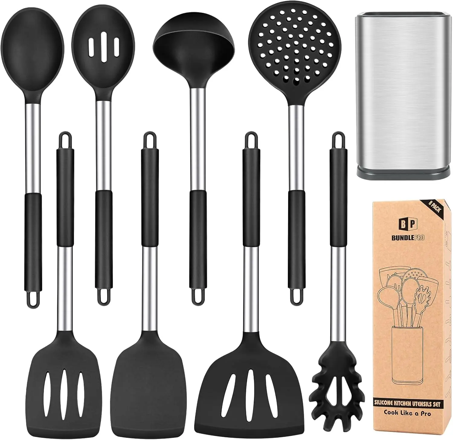 Silicone Cooking Utensil Set, 8Pcs Non-stick Cookware with Stainless Steel Handle, BPA Free Heat Resistant Kitchen Tools
Silicone Cooking Utensil Set, 8Pcs Non-stick Cookware with Stainless Steel Handle, BPA Free Heat Resistant Kitchen Tools