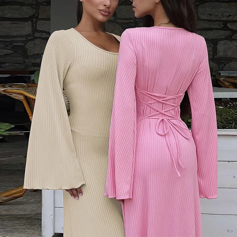 Trend Autumn Loose Dress Women High Waist Thread Dress Solid Color Casual Bandage Back Tie-Neck Flare Long Sleeve Dress Robe
Trend Autumn Loose Dress Women High Waist Thread Dress Solid Color Casual Bandage Back Tie-Neck Flare Long Sleeve Dress Robe
