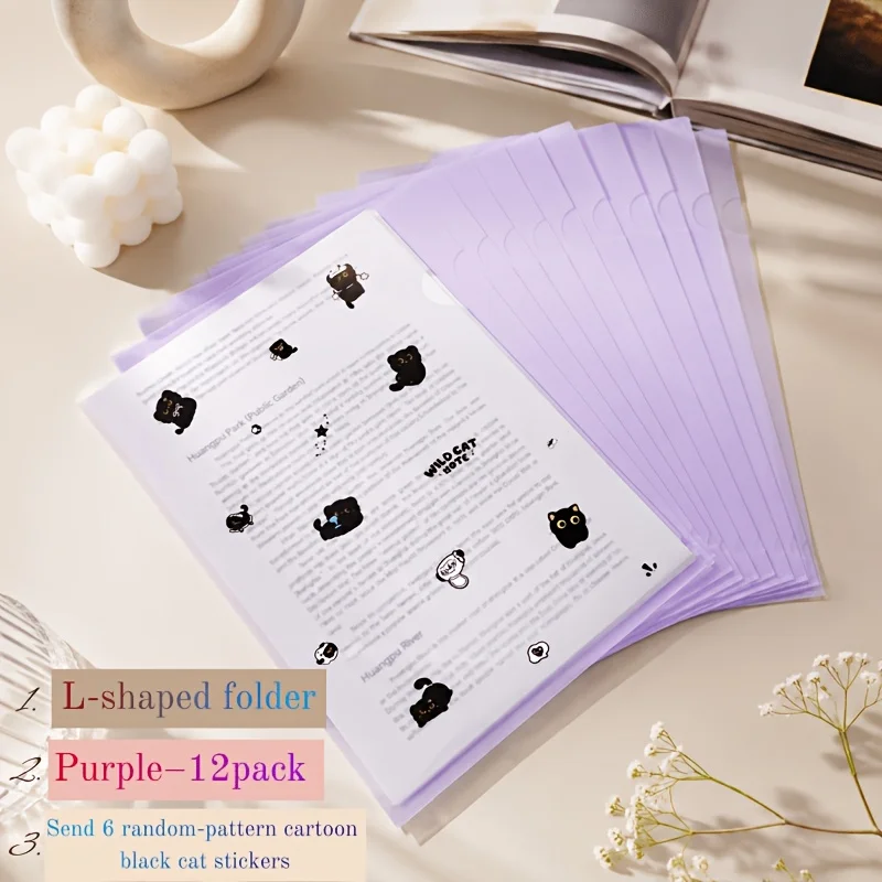 12Pcs Purple A4 L-Shaped Clear Plastic Document Folders Free 6Pcs Cartoon Black Cat Stickers School Office Paper Storage Holder
12Pcs Purple A4 L-Shaped Clear Plastic Document Folders Free 6Pcs Cartoon Black Cat Stickers School Office Paper Storage Holder