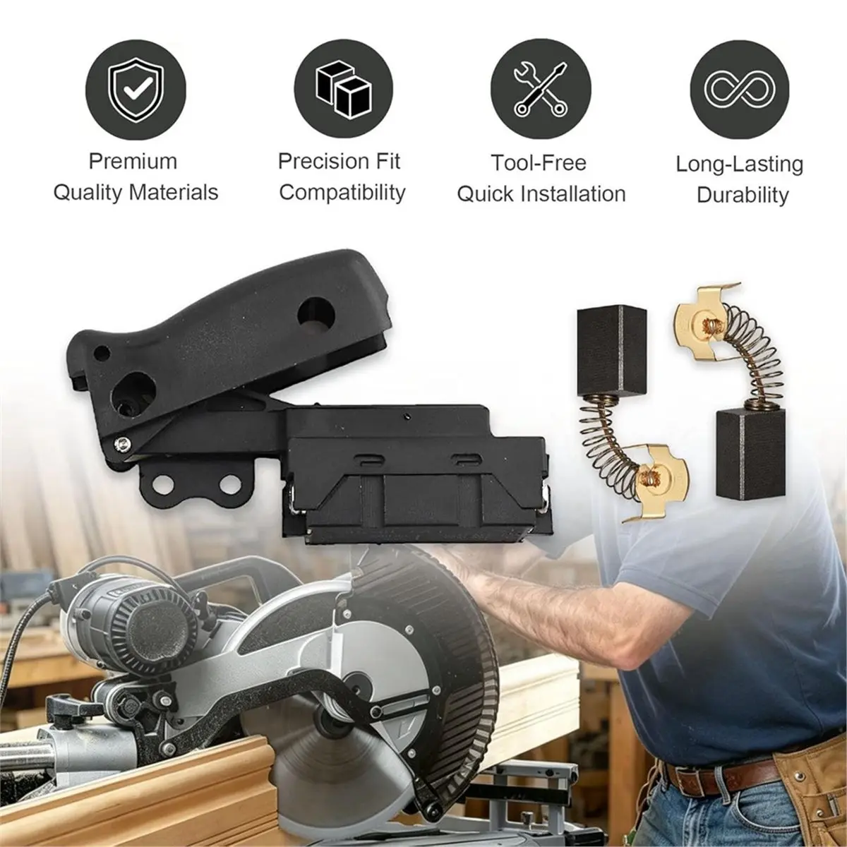 A50U Miter Saw Trigger Power Switch Replacement for Dewalt DW712 DW715 DW716 DW717 DW718 DWS780, with 2xCarbon Brush
A50U Miter Saw Trigger Power Switch Replacement for Dewalt DW712 DW715 DW716 DW717 DW718 DWS780, with 2xCarbon Brush