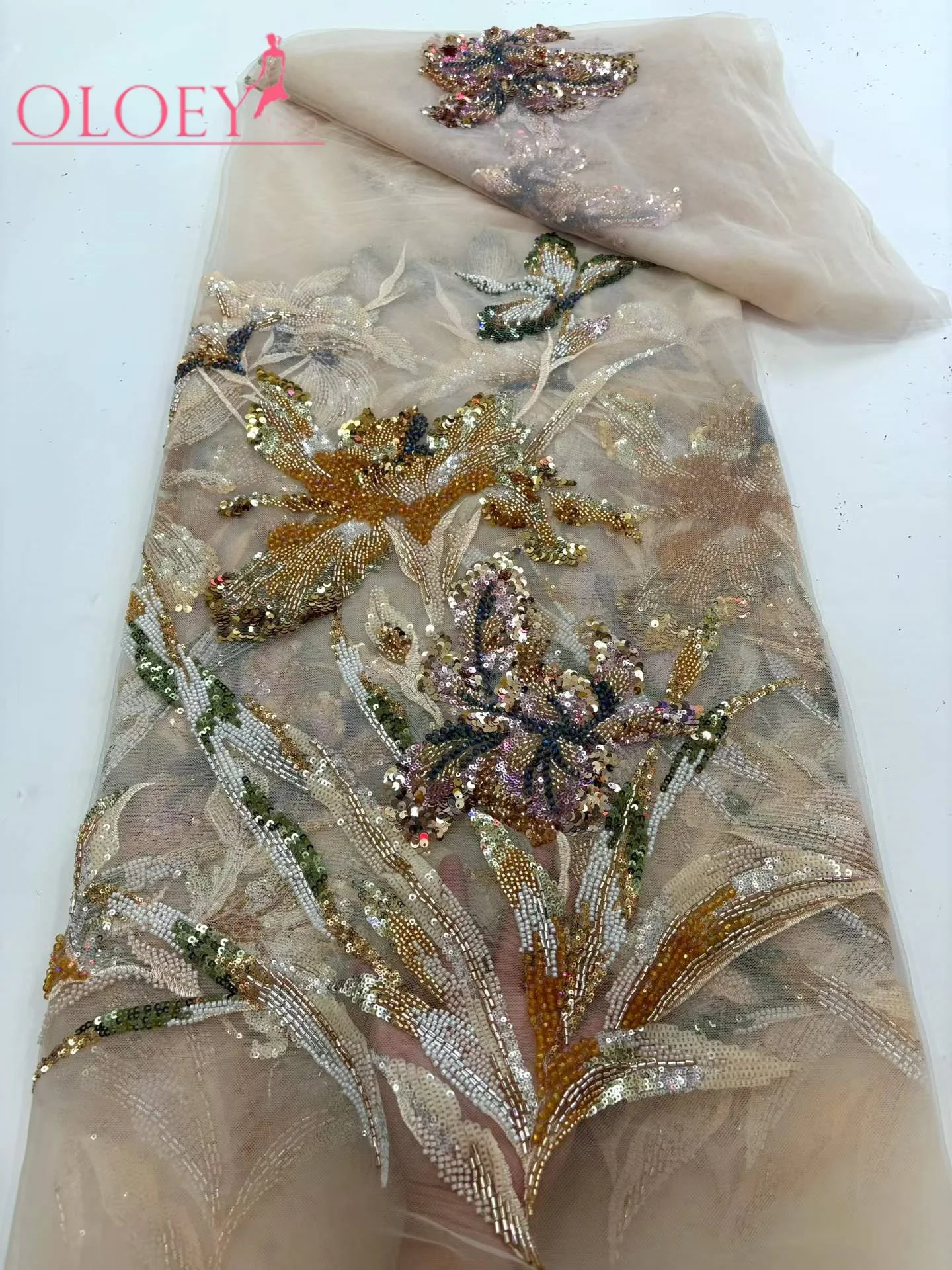 OLOEY Soft Embroidered Sequins Tulle Lace Fabric High Quality Delicate Elegant for Wedding Evening Dresses
OLOEY Soft Embroidered Sequins Tulle Lace Fabric High Quality Delicate Elegant for Wedding Evening Dresses