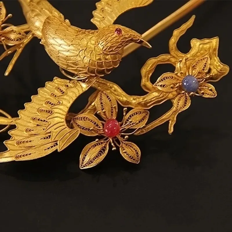 Copper Gold Plated Filigree Inlaid with Silver Gilt Swallow Dove and Magpie Plum Blossom Hairpin Royal Hanfu Hair Jewelry Gift
Copper Gold Plated Filigree Inlaid with Silver Gilt Swallow Dove and Magpie Plum Blossom Hairpin Royal Hanfu Hair Jewelry Gift