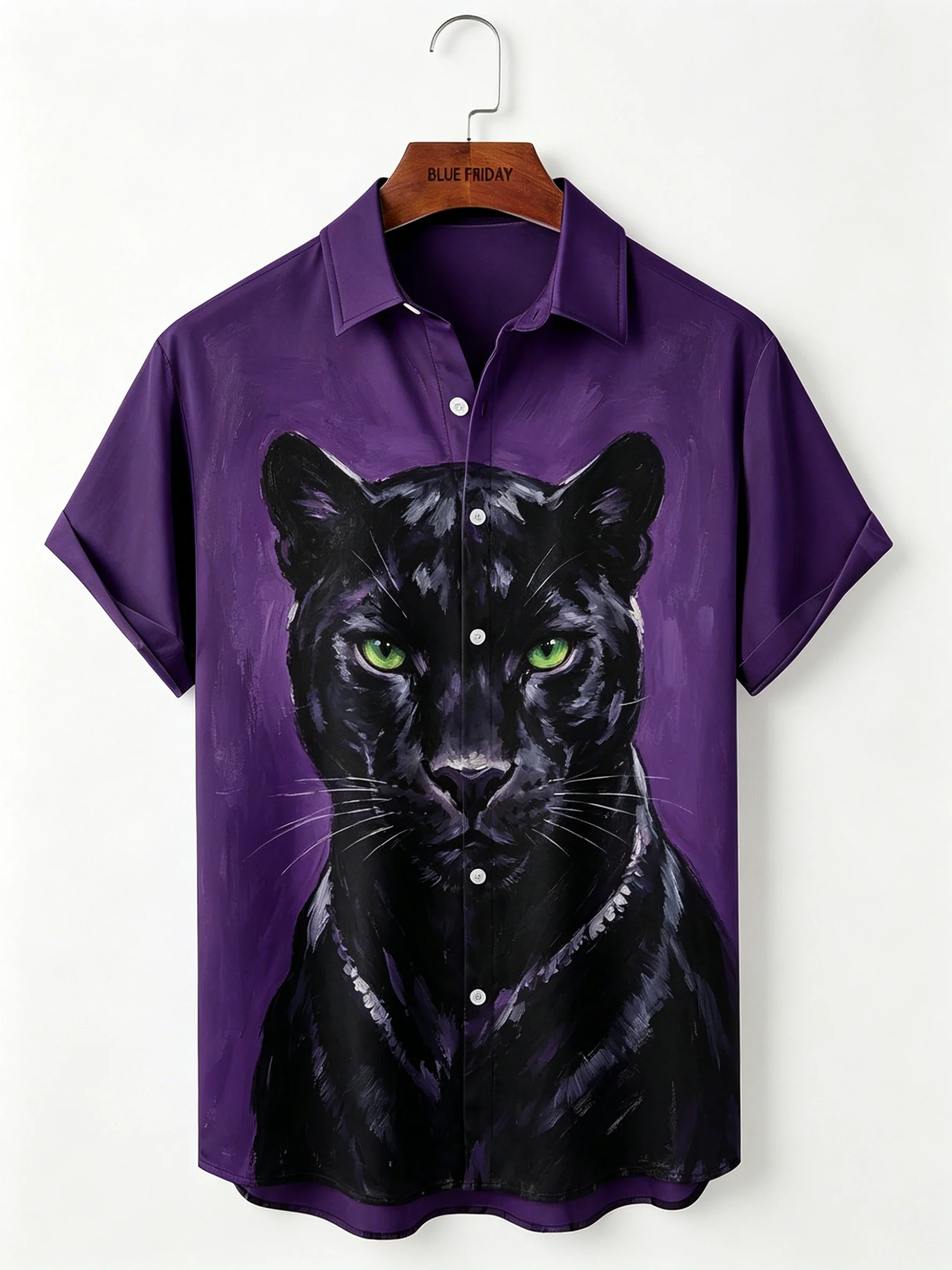 Men's Purple Panther Oil Painting Print Button Up Shirt, Turndown Collar Tops for Spring Summer Streetwear Casual Daily Wear
Men's Purple Panther Oil Painting Print Button Up Shirt, Turndown Collar Tops for Spring Summer Streetwear Casual Daily Wear