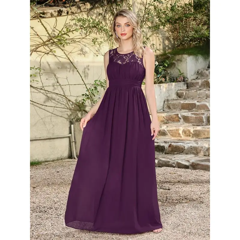 BABYONLINE Elegant Long Evening Dresses Floral Lace O-Neck Sleeveless Zipper Back Prom Gown Chiffon A-Line Floor-Length Dress
BABYONLINE Elegant Long Evening Dresses Floral Lace O-Neck Sleeveless Zipper Back Prom Gown Chiffon A-Line Floor-Length Dress