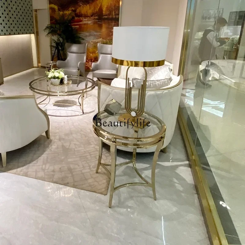 yj5 *American light luxury living room round coffee table combination small apartment glass edge table
yj5 *American light luxury living room round coffee table combination small apartment glass edge table