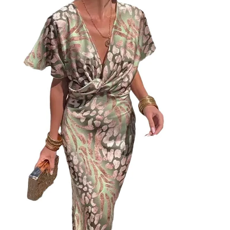 Women's V Neck Printed Maxi Dress Twist Front Bodycon Casual Party Dress
Women's V Neck Printed Maxi Dress Twist Front Bodycon Casual Party Dress