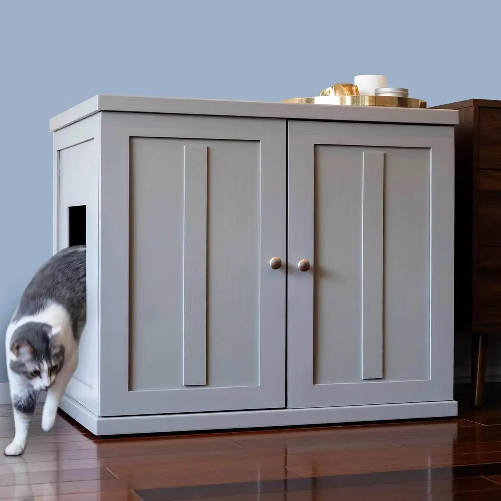 Cat Litter Box Enclosure Cabinet, Shaker, Smoke Gray, Adjustable Levelers, XLarge, Hidden Litter Cat urniture with Der
Cat Litter Box Enclosure Cabinet, Shaker, Smoke Gray, Adjustable Levelers, XLarge, Hidden Litter Cat urniture with Der