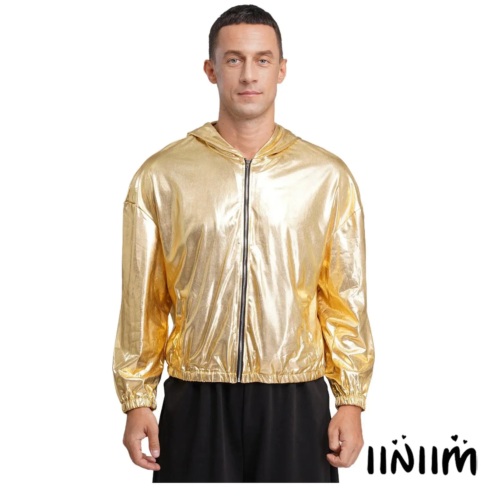 Mens Holographic Stage Disco Jacket Long Sleeve Hooded Zipper Jacket Sparkly Metallic Shiny Short Jacket Fashion Coat Club Wear
Mens Holographic Stage Disco Jacket Long Sleeve Hooded Zipper Jacket Sparkly Metallic Shiny Short Jacket Fashion Coat Club Wear