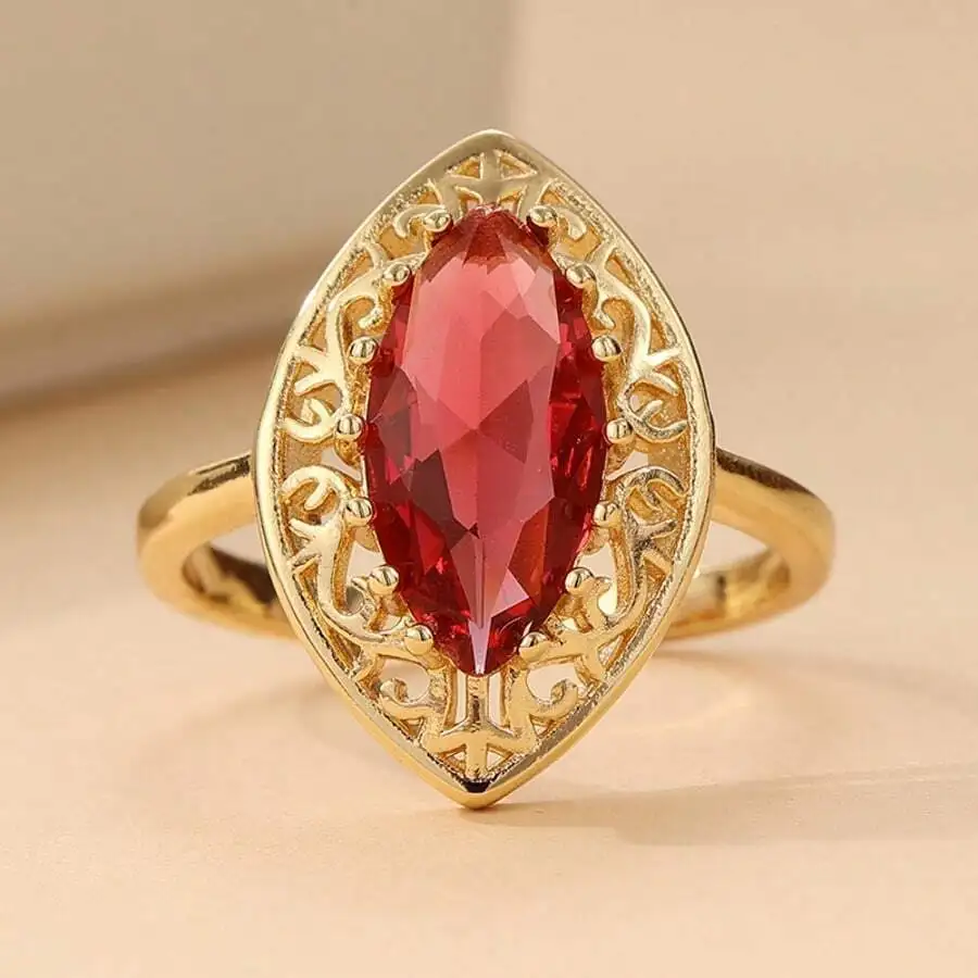 Elegant Hollow Floral Pattern Women Ring With Red Synthetic Cubic Zirconia For Festivals Banquets
Elegant Hollow Floral Pattern Women Ring With Red Synthetic Cubic Zirconia For Festivals Banquets