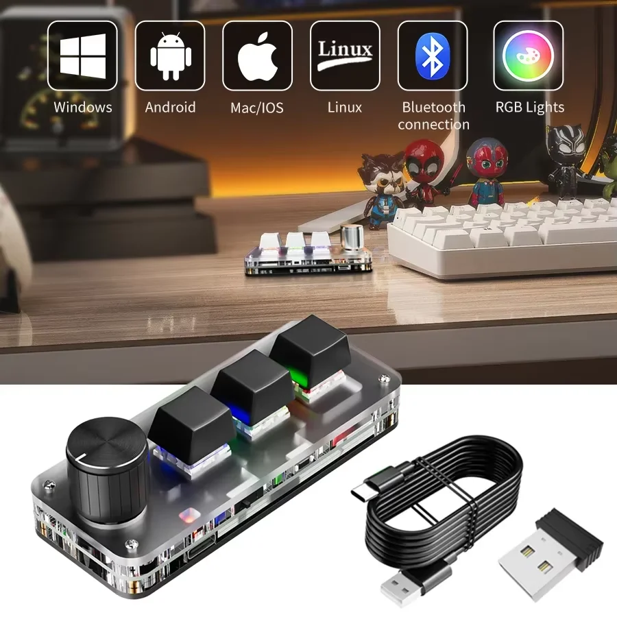 Механическая RGB-клавиатура с 3 клавишами и 1 ручкой, три режима подключения (Bluetooth/2.4G/USB), программируемая, с возможностью горячей замены, для игр и Photoshop, мини-клавиатура
Механическая RGB-клавиатура с 3 клавишами и 1 ручкой, три режима подключения (Bluetooth/2.4G/USB), программируемая, с возможностью горячей замены, для игр и Photoshop, мини-клавиатура